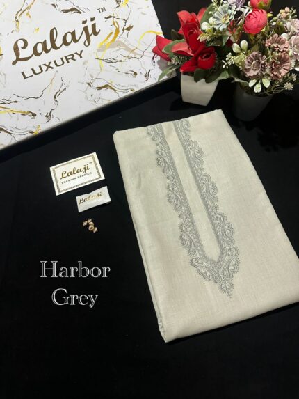 LUXURY LINEN EMBROIDERY WORK HARBOR GREY \ D 29