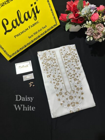 PREMIUM GIZA EMBROIDERY COTTON DAISY WHITE  \ D 22