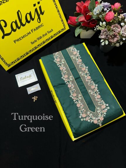 PREMIUM GIZA EMBROIDERY COTTON TURQUOISE GREEN  \ D 27