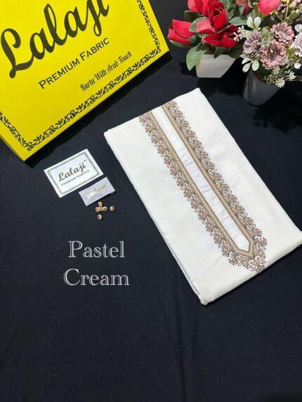 PREMIUM GIZA EMBROIDERY COTTON PASTEL CREAM \ D 33