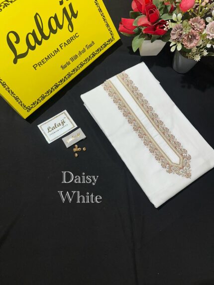 PREMIUM GIZA EMBROIDERY COTTON DAISY WHITE \ D 33