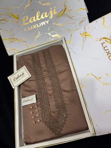 LUXURY HANDWORK EMBROIDERY GIZA COTTON BROWN D | 32